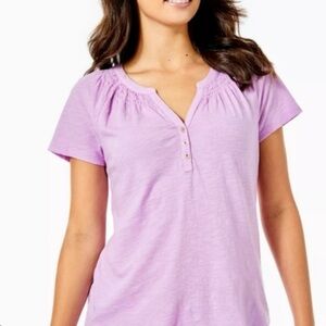 Lilly Pulitzer Women's Essie Henley Short Sleeve Top Purple Iris Size XL